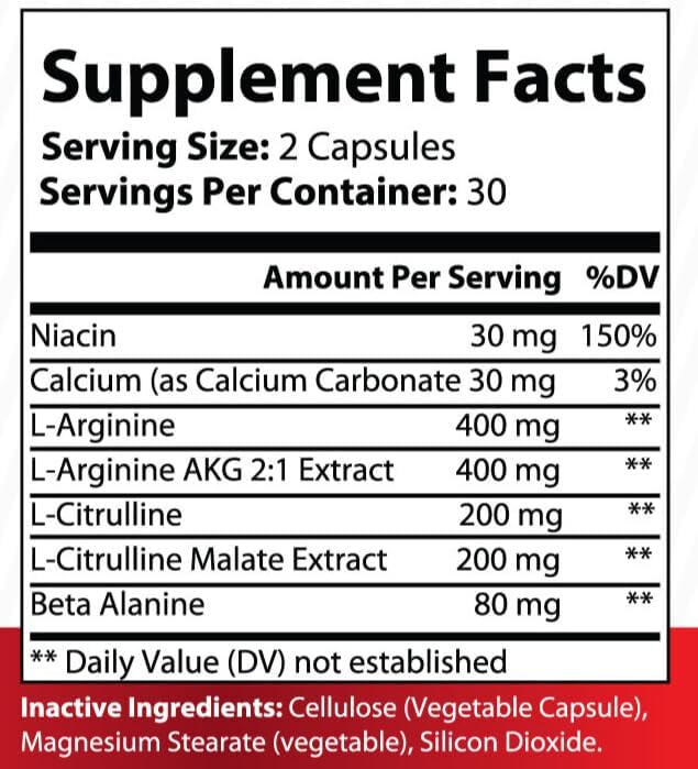 Arginine Flow – L-Arginine with Citrulline AKG &amp Beta Alanine – Nitric Oxide Support for Muscle Pump Circulation and Endurance – 60 Capsules