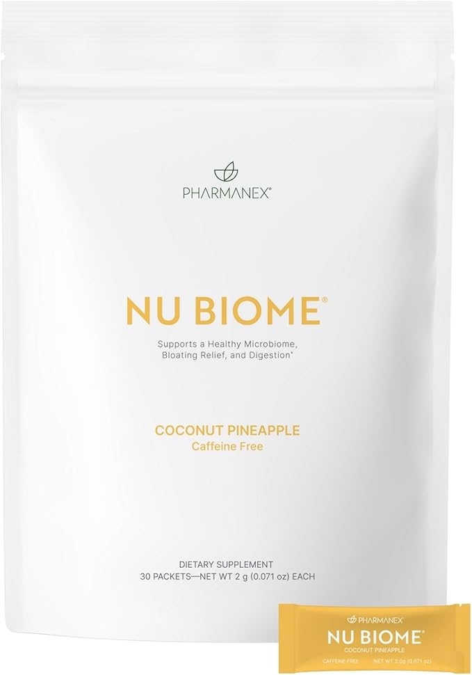 Nu Skin Pharmanex Nu Biome | Gut &amp Immune Health Supplement | Supports Digestive Balance &amp Healthy Gut | Prebiotic &amp Antioxidant Formula | 30 Packets | Coconut Pineapple Caffeine-Free