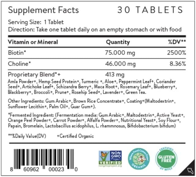 Movita Beauty – Promotes Healthy Hair Skin &amp Nails with Biotin &amp Choline –Fermented Whole Foods Organic Vegan Gluten-Free Non-GMO – 30-Day Supply (Eco-Friendly Pouch)