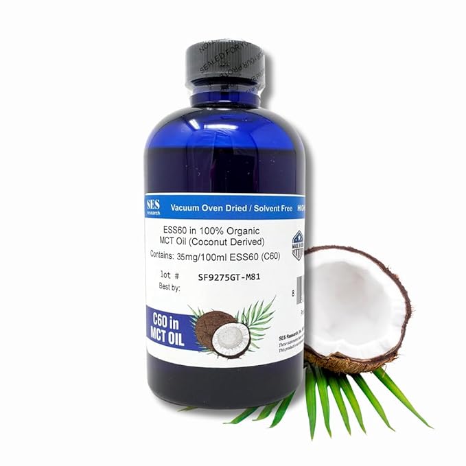 SES Research C60 Organic MCT Oil Coconut Derived - 99.99% Carbon60 - Antioxidant Nootropic Supplement - For Longevity - Sleep - Energy &amp Immunity 4Oz