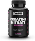 Gains in Bulk Crea-Nitric Creatine Nitrate Pre Workout Supplement Nitric Oxide Support Promotes Muscle Strength Pump and Non-Stim Energy Supplements for Men and Women Gluten Free 90 Capsules