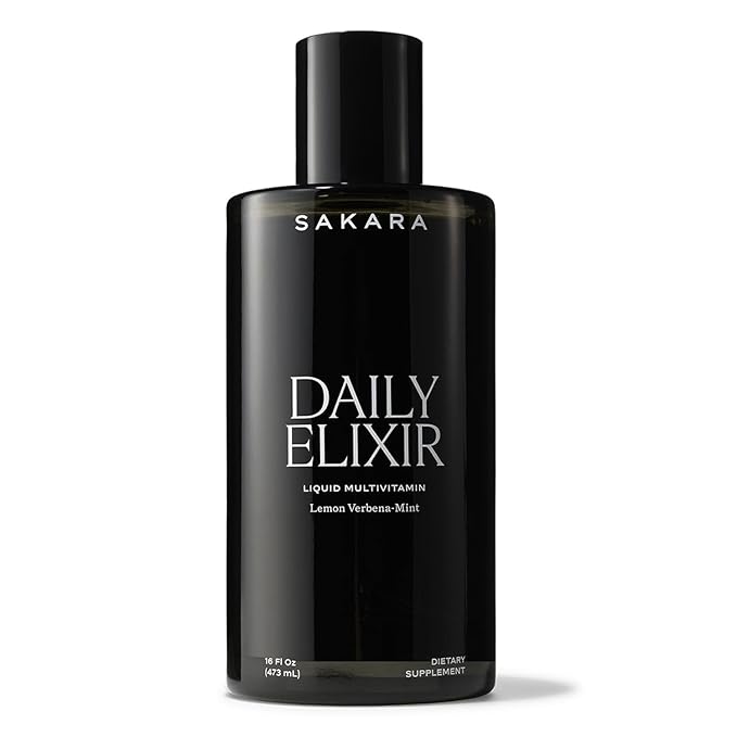 SAKARA Daily Elixir Liquid Multivitamin – High-Absorption Plant-Based Vitamins &amp Minerals for Energy Skin Hair &amp Nail Health with Vitamin E Selenium &amp Folate Sugar-Free Lemon Verbena M