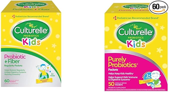 Culturelle Kids Probiotic + Fiber Packets (Ages 3+) - 60 Count &amp Kids Purely Probiotics Packets Daily Supplement Helps Support Kids’ Immune and Digestive Systems