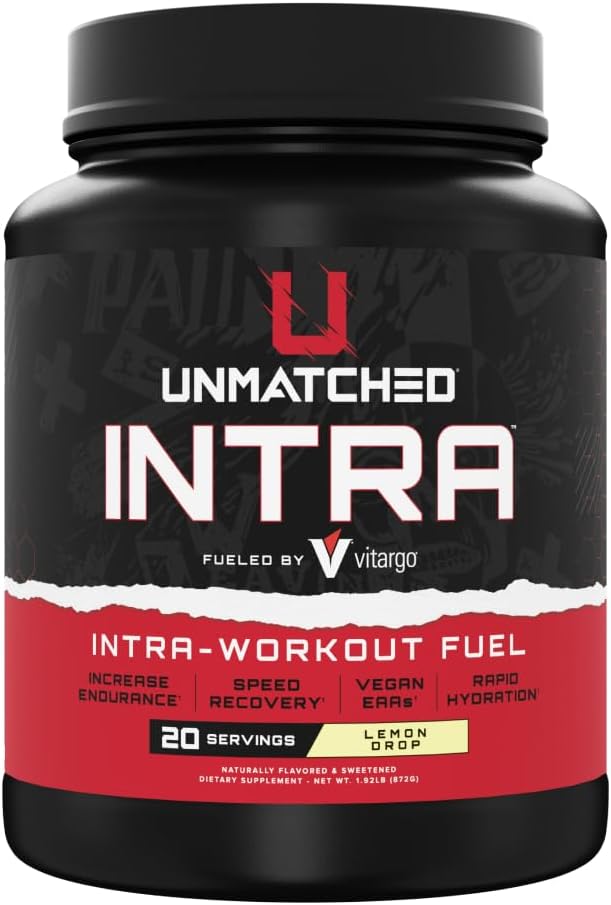 Unmatched Intra Workout Powder | Carbohydrate Electrolyte L-Glutamine &amp Vegan EAA Mix | for Hydration &amp Endurance | Natural Flavors &amp Sweeteners | 20 Servings (Lemon Drop)
