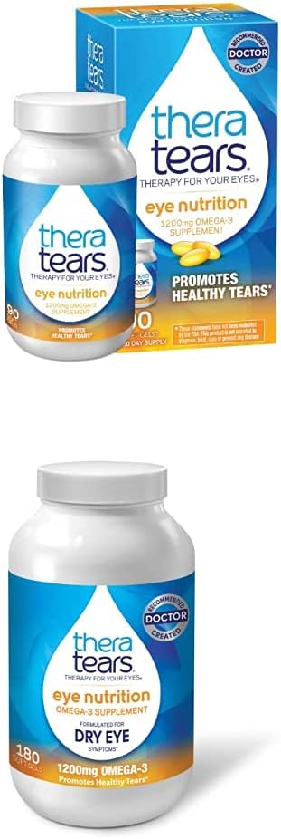 TheraTears 1200mg Omega 3 Supplement for Eye NutritionOrganic Flaxseed Triglyceride Fish Oil &amp VIT E90 Count with Thera Tears 1200mg Omega 3 Supplement for Eye Nutrition &amp Vitamin E 180 Co