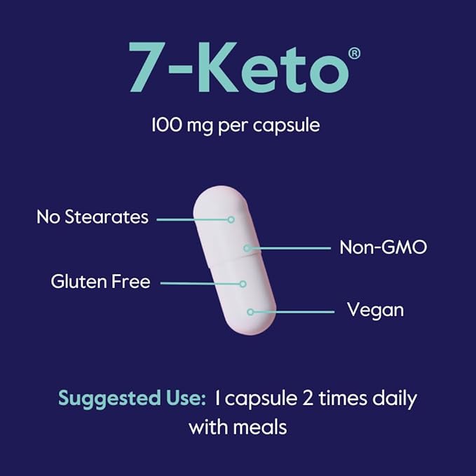 BESTVITE 7-Keto 100mg DHEA (60 Vegetarian Capsules) - No Stearates - Vegan - Non GMO - Gluten Free - Supports Energy Metabolism* - Easy to Swallow Capsules