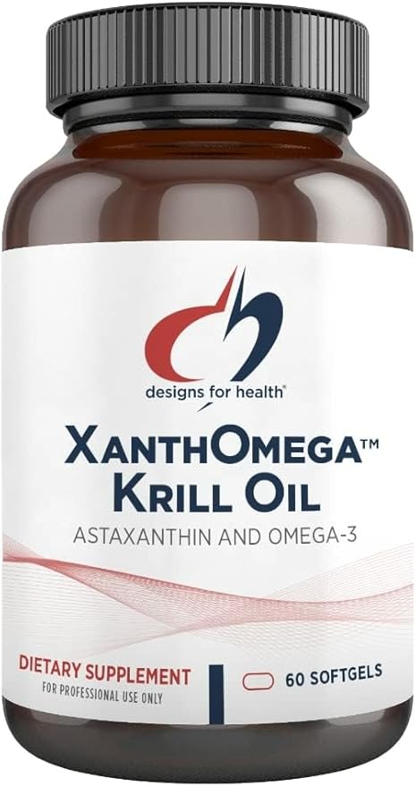 Designs for Health XanthOmega - Krill Oil with 12mg Astaxanthin - Antioxidant Phospholipids + EPA/DHA Omega 3 - Cardiovascular Skin + Eye Health Supplement (60 Softgels)