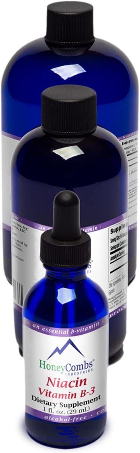 HoneyCombs Vitamin B3 Niacin Supplement Liquid Drops - High Potency Vitamin B3 Liquid Drops for Men &amp Women - Maintain Digestive System Skin Tongue Energy and More - Vegan Niacin Drop (8 Fl oz)