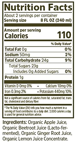 Biotta Organic Apple Beet Ginger Juice - Superfood Blend with Organic Beetroot Juice Apple and Ginger Root (16.9 Fl Oz Pk of 6)