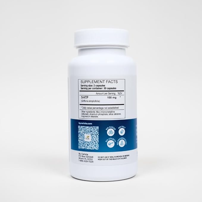 5-HTP Natural Mood &amp Sleep Support Supplement Capsules - Mood Support - Sleep Support - Serotonin Booster - Calming Effect - Natural Formula Griffonia Simplicifolia - 60 Caps