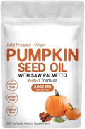 Pumpkin Seed Oil Capsules Pumpkin Seed Oil 2 in 1 with Saw Palmetto 3000mg Pure &amp Natural Supplement Hair Growth Skin Care - Non-GMO Gluten - Free 300 Softgels