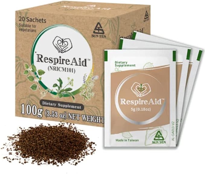 Sun Ten RespireAid™ All-Natural Lung Cleanse &amp Detox. Contains Natural Herbal Properties to Support Healthy Lung Function &amp Breathing. 100g (20 sachets) 5g per Sachet