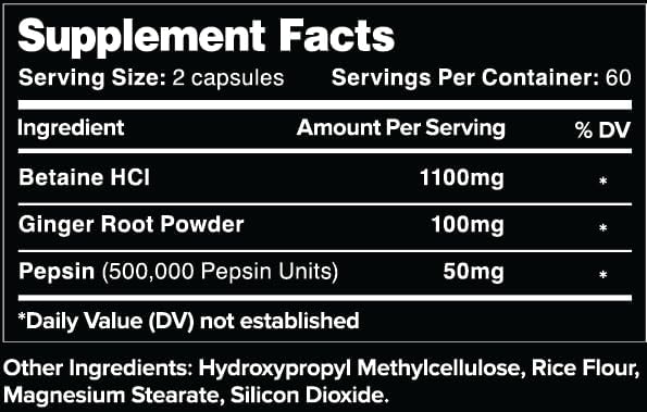 Leviathan Betaine HCl with Pepsin &amp Ginger - Digestive Enzymes Supplement for Digestion Aid &amp Support Stomach Acid &amp Nutrient Absorption