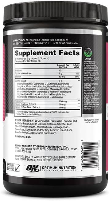 Optimum Nutrition Amino Energy-Pre Workout with Green TeaBCAAAmino AcidsKeto FriendlyGreen Coffee ExtractEnergy Powder-Juicy Strawberry Burst9.5Ounce30 Servings(Pack of 6)(Packaging May Vary)