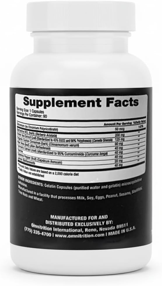 Omnitrition OmniTrim GLP Wellness Support Supplement with Berberine Chromium Cinnamon Green Tea &amp Turmeric | Supports Energy &amp Healthy Lifestyle – 90 Capsules
