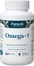 Pattern Wellness Omega 3 Softgels - Pure Fish Oil Formula - Helps Maintain Brain Heart &amp Joint Health - 3rd Party Lab Tested - Non-GMO Dairy-Free Gluten-Free - 60 Softgels