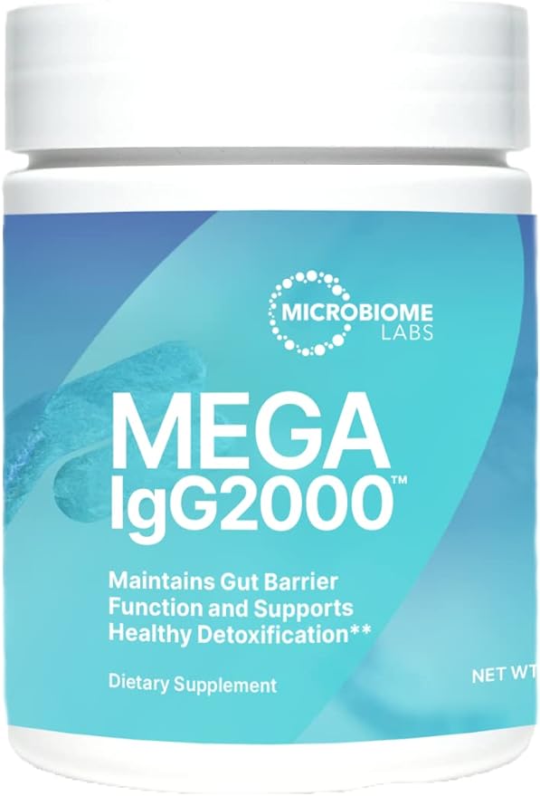 Microbiome Labs Mega IgG2000 Gut Health Powder for Women Men &amp Kids 2+ - IgG Immunoglobulin Supplement for Digestive Health Support - Dairy-Free Bovine Colostrum Supplement Alternative (2.1 Ounce