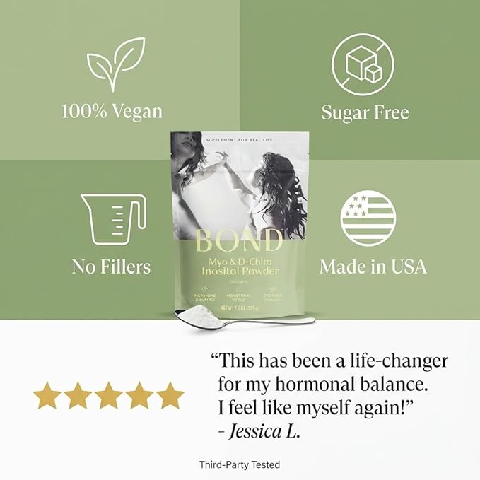 Bond Myo-Inositol &amp D-Chiro Inositol Powder – Hormone Balance Cycle Regularity &amp Ovarian Support Supplement for Women – 40:1 Ratio Formula – Vegan Sugar-Free 90 Servings