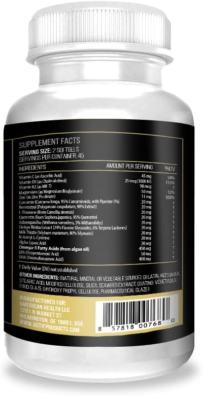 ACTIF Klotho Mega Support with 20+ Advanced Factors for Longevity Support - Non GMO Made in USA 90 Count