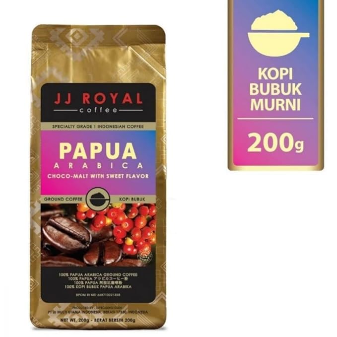 JJ Royal Coffee Papua Arabica 200g Ground Coffee (Pack of 4)