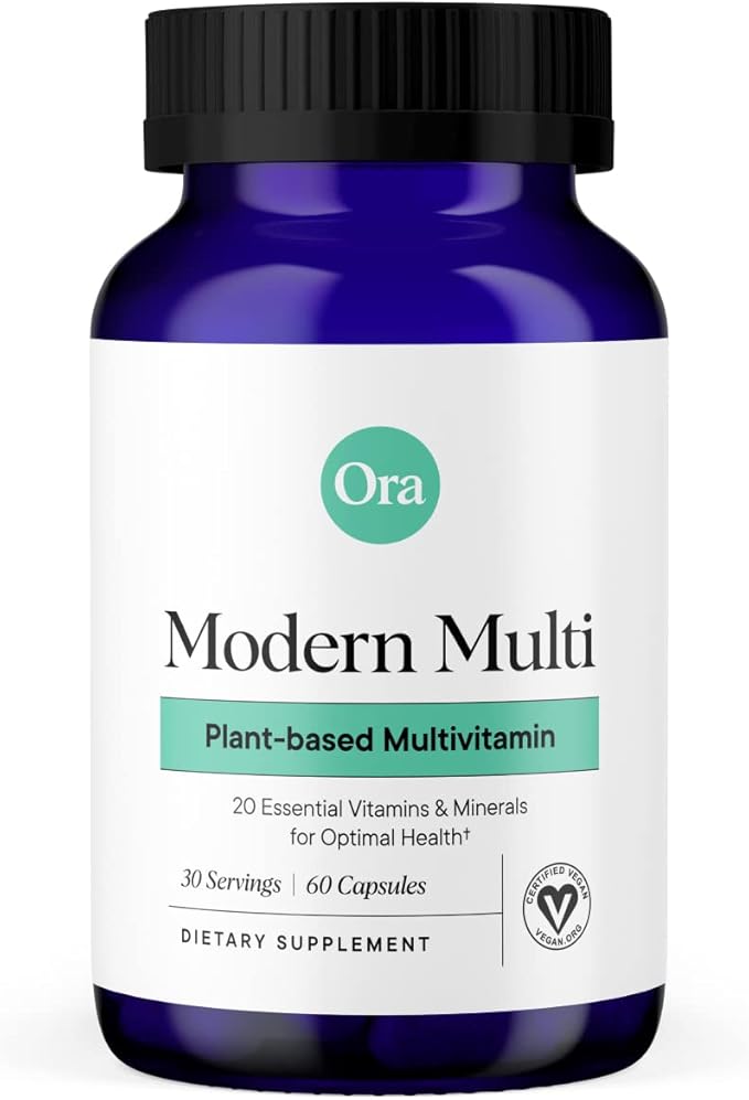 Ora Organic Plant Based Multivitamin for Women and Men Bluelight Protection - Brain Eye Energy Immune Skin Hair Heart and Bone Health Support 60 Vegan Capsules