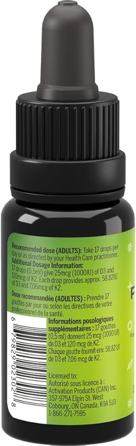 Activation Products - Perfect K2D3 Liquid Vitamin D3 with K2 Vitamin K2 and D3 Supplement in MCT Oil D3K2 Vitamins for Bone Strength and Immune Support D3+K2 Vitamins for Calcium Absorption 15 ml