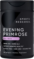 Sports Research Evening Primrose Oil (500mg) Cold-Pressed with No fillers or Artificial Ingredients Non-GMO Tested - Gluten &amp Soy Free (240 Liquid Softgels)