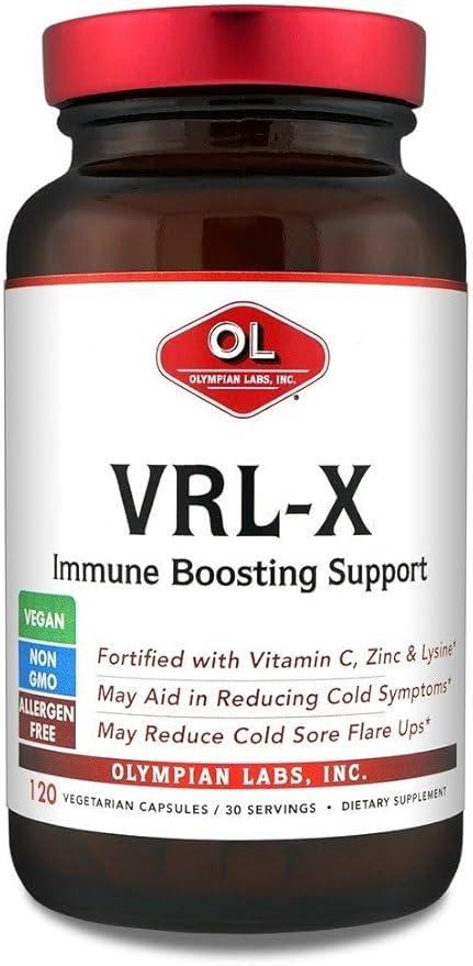 Olympian Labs VRL-X Advanced Immune Support Vitamin C Zinc &amp Lysine May Aid in Cold Sore Relief 120 Capsules