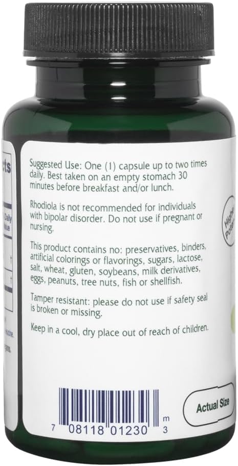 Vitanica Rhodiola Rosea Root Extract 200mg Dr. Formulated 3% Rosavins &amp 1% Salidroside Rhodiola Root 85mg Vegan 60 Capsules