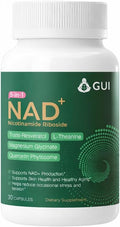 GUI 5-in-1 NAD+ Nicotinamide Riboside with Resveratrol L-Theanine Magnesium Glycinate &amp Quercetin Phytosome | Supplement for Supporting Energy Healthy Aging Mood &amp Sleep | 30 Capsules