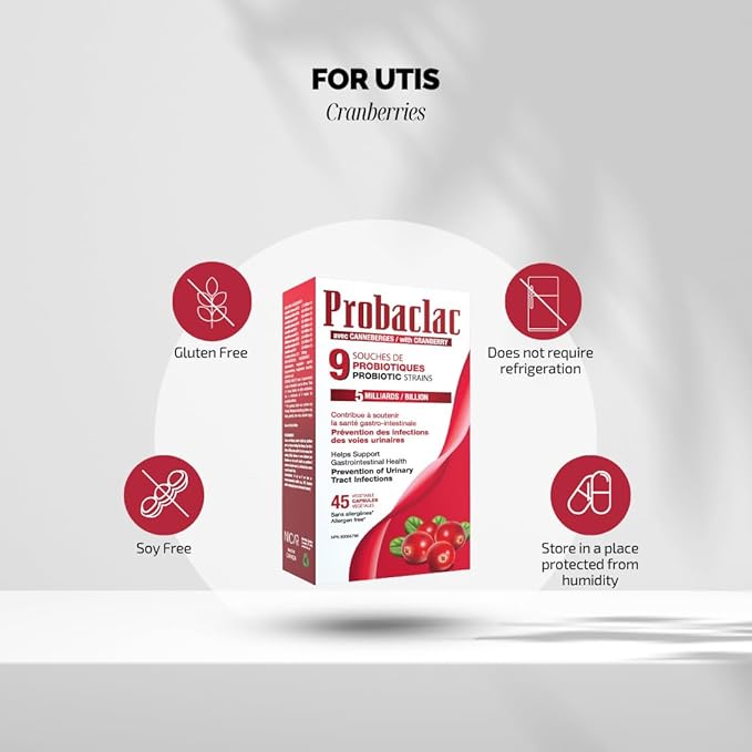 Womens Probiotic with Cranberry Multi-Strain Supplement for Digestive Balance Urinary Tract Health Supports Gut Flora UTI Defense Immune Function 45 Capsules Made in Canada