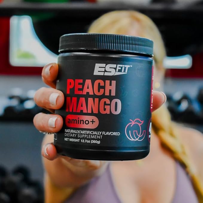 Amino+ Powder - Pre and Post Workout with Caffeine + Green Tea Extract - BCAA Amino Acids Zero Sugar Low Calorie Superior Taste 40 Servings (Peach Mango)