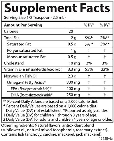Carlson Kid's The Very Finest Fish Oil Lemon Norwegian 800 mg Omega-3s 200 mL