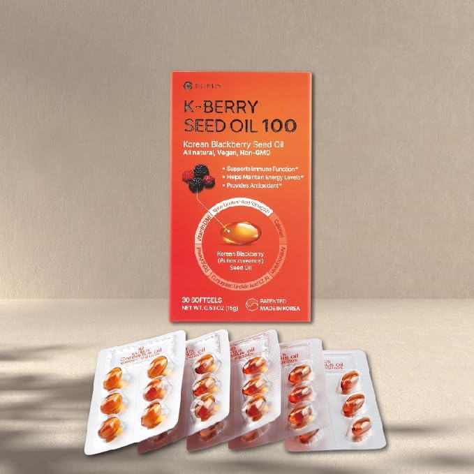 KIM'S TABLE Black Seed Oil Healthy Immune Supports K-Berry Korean BlackBerry antioxidant Seed Oil 30 Capsules (0.53 oz) Vegan Antioxidant Complex 복분자종자유 Non-GMO Patented Made in Korea