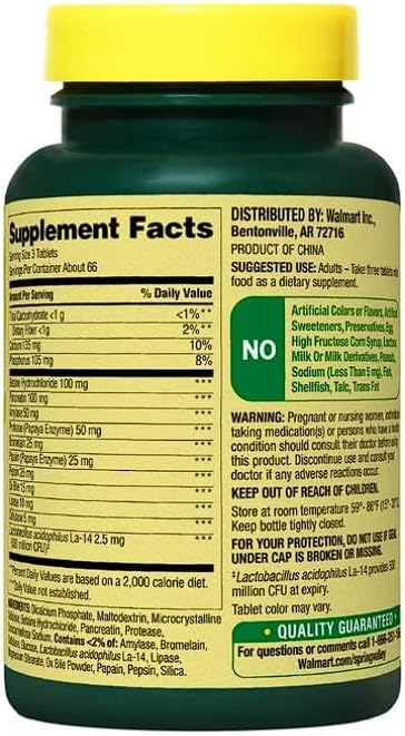 Spring Valley Probiotic Multi-Enzyme Digestive Formula Tablets 200 ct + Daily Supplement Tracker Sticker