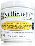 Sufficient-C High-Dosed 4000 mg. Vitamin C Lemon Peach Immune-Ade Drink Mix 250 gram Size - Refreshing with Generously Dosed L-lysine Bromelain &amp 96% Pure Caffeine-Free Green Tea Extract