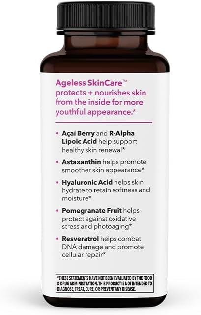 LifeSeasons Ageless Skincare - Anti Aging Supplement - Antioxidant Support - Moisturizes &amp Nourishes Skin - Acai Berry Astaxanthin Resveratrol R-Alpha Lipoic Acid &amp Pomegranate Extract - 90 Ca