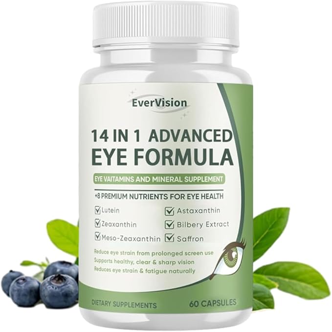 14 in 1 Advanced Eye Formula 1 Pack Eye Vitamin and Mineral Supplement with Lutein Zinc Zeaxanthin &amp Bilberry Extract for Vision Care 60 Capsules