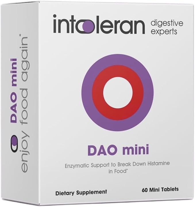 Intoleran DAO Mini Digestive Enzymes - 60 Tablets | Supplement for Histamine Intolerance &amp DAO Deficiency | Healthy Histamine Levels | 30000 HDU Pure Diamine Oxidase (DAO) Enzyme | Coated