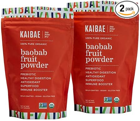 Premium Organic Baobab Powder | Prebiotic Fiber Superfood for Gut &amp Metabolic Health | Vitamin C + Polyphenols | Gluten-Free Non-GMO Vegan | 16 oz.