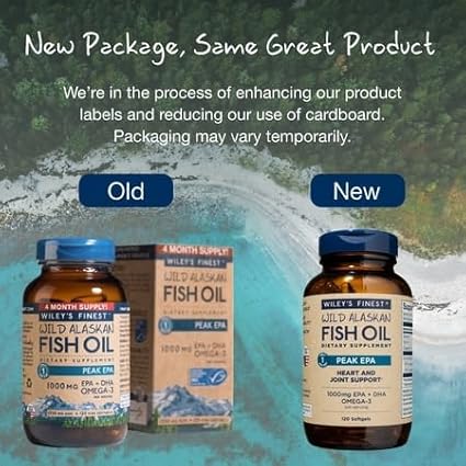 Wiley's Finest Wild Alaskan Fish Oil Peak EPA - Triple Strength Peak EPA &amp DHA Supplement - 1000mg Fish Oil - Omega-3s for Joint Health Support - 120 Softgels (120 Servings)