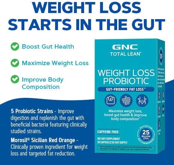 GNC Total Lean Weight Management Probiotic | Boost Gut Health and Body Composition 30 Capsules