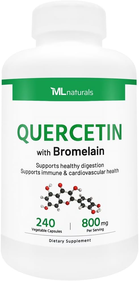 ML Naturals Quercetin 800mg with Bromelain 200 mg Per Serving 240 Vegetable Capsules. Supports Cardiovascular and Immune Health