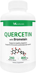 ML Naturals Quercetin 800mg with Bromelain 200 mg Per Serving 240 Vegetable Capsules. Supports Cardiovascular and Immune Health
