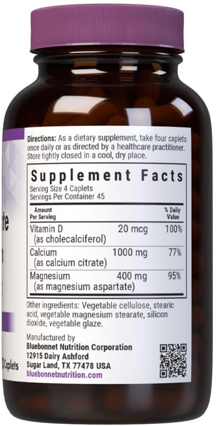 Bluebonnet Nutrition Calcium Citrate Magnesium Plus Vitamin D3 Caplets Bone Health &amp Muscle Relaxation Non GMO Gluten Soy &amp Milk Free Kosher White Unflavored 180 Count