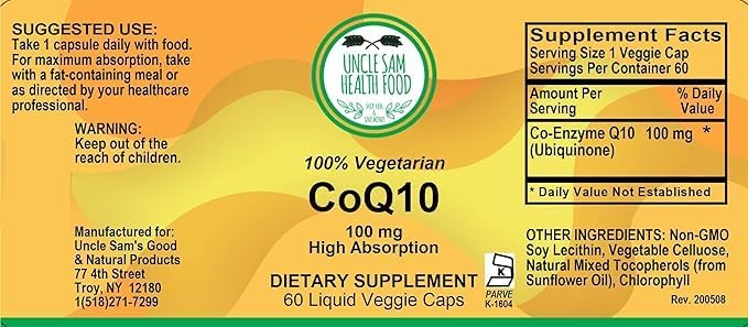 Uncle Sam’s Premium CoQ10 100mg – Advanced Heart Health Formula 60 Softgels for Enhanced Energy &amp Vitality