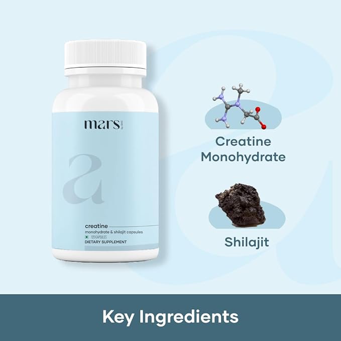 mars by GHC Micronized Creatine Monohydrate Capsules with Shilajit &amp Ashwagandha | Overall Well-Being | 120 Capsules | Pack of 1