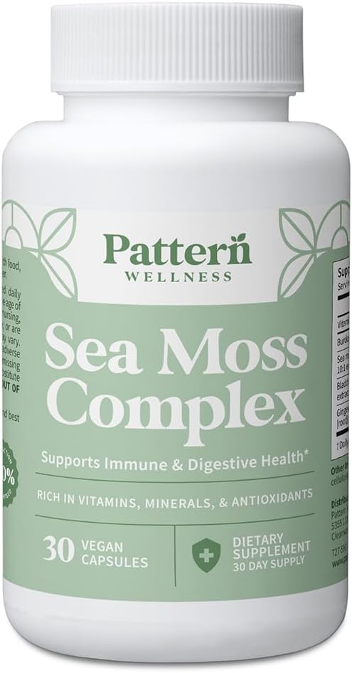 Pattern Wellness Sea Moss Complex – Sea Moss Burdock Root Bladderwrack Vitamin C &amp Ginger – Supports Immune &amp Digestive Health – Vegan Non-GMO – 30 Capsules