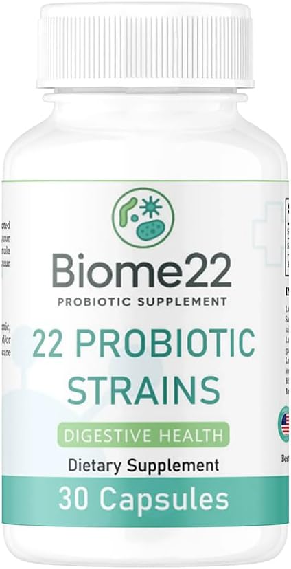 Biome22 Probiotic Supplement - Multi-Strain Capsules with 22 Diverse Strains and Prebiotic Fiber - Shelf-Stable Delayed-Release Formula for Men and Women