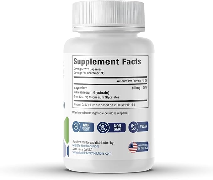 Magnesium Glycinate 150 mg – High‑Absorption Magnesium for Heart Bone &amp Muscle Health – Supports Leg Cramps &amp Cardiovascular Function – Gentle on Stomach Vegan (2-Pack)